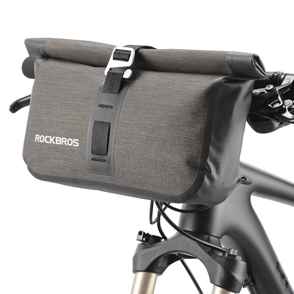 ROCKBROS Bicycle Front Handlebar Bag Waterproof Cycling Tube Bag Black Gold 4-5L - Image 1 of 4