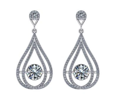 Platinum Plated Sterling Silver Chandelier Dangle Earrings With Cubic Zirconia - Image 1 of 4