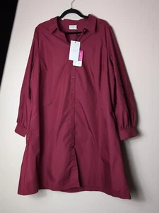 KAFFE Curve KClagina Shirt Dress Tunic Solid Red Size 46 - Picture 1 of 6