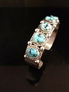 Native American Sleeping Beauty Turquoise Sterling Cuff Bracelet Cecil Atencio  - Picture 1 of 10