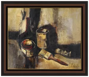 Giorgio Scalco original signiertes Ölgemälde auf Leinwand Stillleben gerahmtes Kunstwerk - Bild 1 von 4