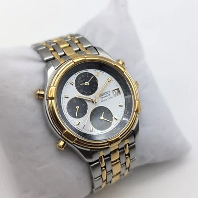 Seiko 5T52-6B20 World Timer Edelstahl Armbanduhr Day Date | Bicolor Herren Chron - Bild 1 von 4