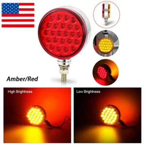 1x 48-LED RED/AMBER Side Marker Turn Signal Semi Truck Fender Stud Lights Round - Picture 1 of 12