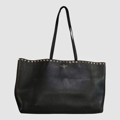 Valentino Garavani Women's Black Rockstud Leather Tote Hand Bag Purse - Image 1 of 4