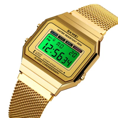 Relojes de pulsera clásicos digitales retro deportivos LED cronómetro alarma impermeable para hombre Foto 1 de 4