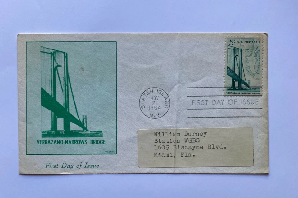 USA FDC , VERRAZANO-NARROWS BRIDGE , 		1954			SINGLE 	5	CENTS  - Image 1 of 1