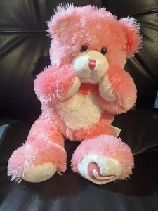 Build A Bear Pink Bear with White Heart On Torso/Paw Magnetic Paws Hanging Plush - Picture 1 of 1