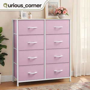 Kommode mit 8 Schubladen Rosa Turm Stoff Stabil Organizer Nachttisch Aufbewahrung Schrank - Bild 1 von 11
