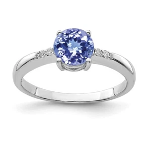 Sterling Silver Rhodium Round Tanzanite & Diam. Ring Size 6 for Women 2.41gm - Picture 1 of 6