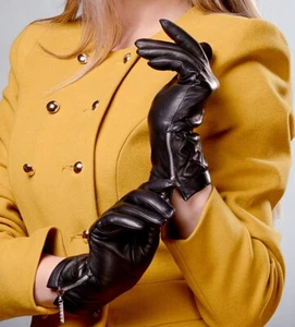 BRAND NEW! Classy Black Quilted Leather Gloves with Wool Lining! BRAND NEW! - Picture 1 of 10