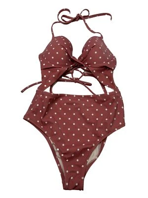 Traje de baño de una pieza Shade & Shore para mujer 34C recortes malva lunares con aros Foto 1 de 4