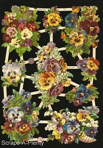German Embossed Vintage Style Scrap Die Cut - Colorful Pansies Flowers EF7422 - Bild 1 von 1
