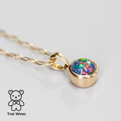 Minimalist Round Australian Triplet Opal Pendant Necklace 14k Yellow Gold - Image 1 of 4