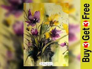Expressive Floral Bouquet Watercolor Art Print 5"x7" - Elegant Home Decor - Picture 1 of 7