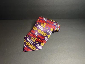 World Wide Basix #1 Dad Purple Red Yellow & White Polyester Novelty Neck Tie 59" - Picture 1 of 5