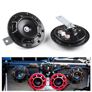 2pcs 12V 115dB Hella Super Loud Compact Electric Blast Tone Air Horn Kit Black - Picture 1 of 5