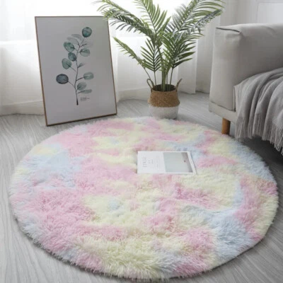 New Soft Plush Round Rug Mat Fluffy White Carpets Living Room Home Bedroom Decor - Image 1 of 4