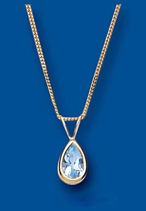 Collar De Topacio Azul Con Solitario De Oro Amarillo 18" Con Sello Británico - Imagen 1 de 2