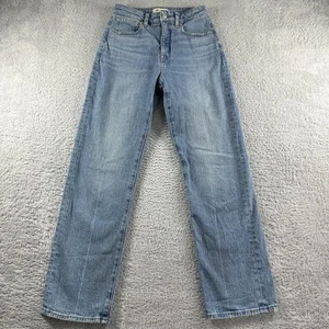 Madewell Jeans Womens 25x29 Blue Curvy 90s Straight Whiskering Fading Fair Trade - Picture 1 of 11