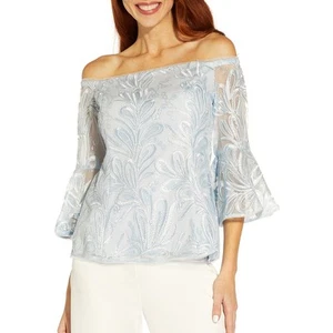 Adrianna Papell Womens Blue Off-The-Shoulder Soutache Blouse Top 4 BHFO 7554 - Picture 1 of 2