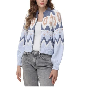 525 Born in Bklyn Victoria Suéter Tejido Chaqueta Bomber Arctic Ice XS Geométrico - Imagen 1 de 4