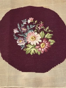 Vtg Set Of 2 Finished Floral Needlepoint Wool Burgundy Multicolor 22" Bucilla - Picture 1 of 8
