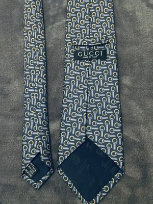 Y2K Era GUCCI 马位领带 宽 3.75x60 意大利制造 100% 真丝 — 第 1/3 张图片