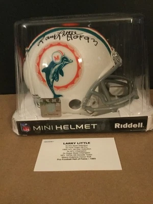 Minicasco firmado por Larry Little NFL Tristar certificado de autenticidad Riddell Miami Dolphins Salón de la fama '93 Foto 1 de 4