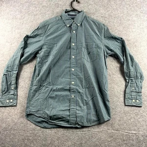 Nautica Mens Button Down Shirt Long Sleeve Medium Green Striped Classic Fit Logo - Picture 1 of 8