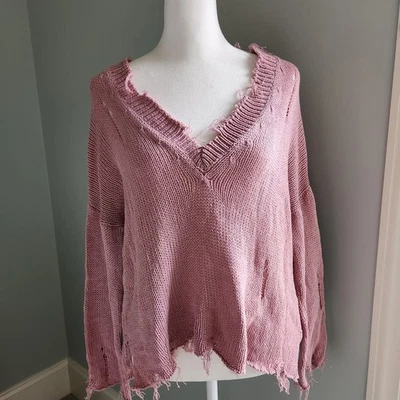 Suéter Madera Ships Super Destruido Rosa Polvoriento Cuello en V S/M Foto 1 de 4