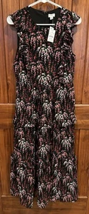 J.CREW Dress- Polyester Black Floral long, pockets & zip. New w/ tags Size 8 - Picture 1 of 6