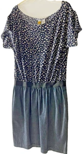 Vestido Mimi Chica Mediano Bloque de Color Borde Crudo Top Falda Denim Bolsillos Cintura Elásticos - Imagen 1 de 9