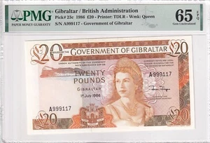 Gibraltar, 20 Pounds, 1986, UNC, p23c - Picture 1 of 2