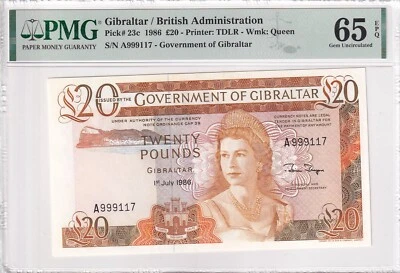 Gibraltar, 20 Pounds, 1986, UNC, p23c - Image 1 of 2