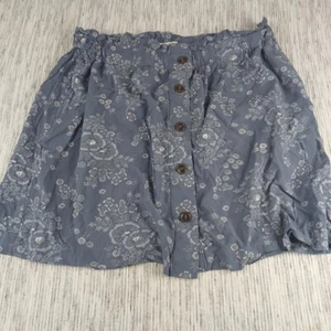 Madewell Skirt Womens Medium Blue Floral Button Rayon Paperbag Beach Mini - Picture 1 of 9
