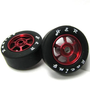NEW H&R 6 Spoke 12mm Red Wheel w/Silicone Tire 2 1:24 Slot Car FREE US SHIP - Picture 1 of 1