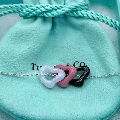 "Collar Tiffany & Co Elsa Peretti azul encaje ágata rodonita ónix corazón abierto 16""" Foto 1 de 4