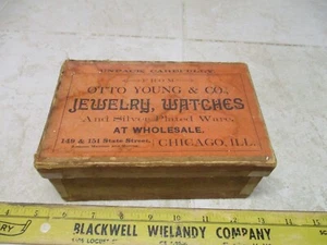 Antigua caja de relojes de joyería Otto Young & co de colección al por mayor publicidad de Chicago - Imagen 1 de 4