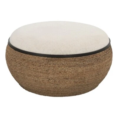 Uttermost Island Farmhouse MDF Straw Iron and Fabric Storage Ottoman in Brown - Image 1 of 4