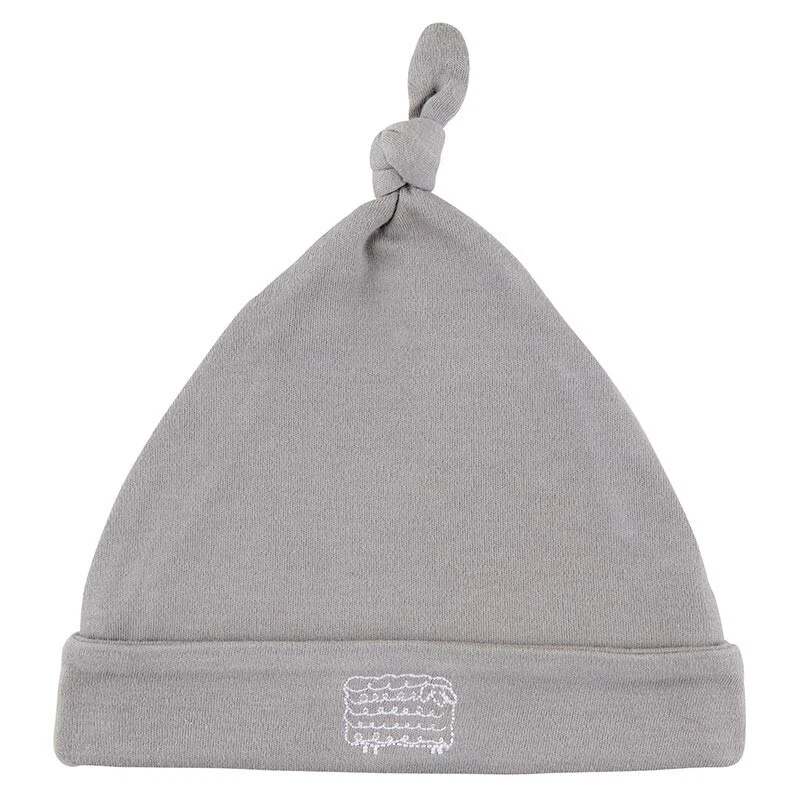 Stephan Baby : Baby Boy Grey Solid  Knot Hat with Sheep Accent   0-3 Months NEW - Image 1 of 1