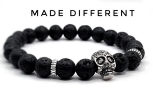 Black stone punk jewellery,with skull charm,unique heavy metal rocker bracelet - Picture 1 of 7