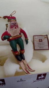 1993 Bill Jauquet Folk Americana CHRISTMAS Santa Skiing Ornament in original box - Picture 1 of 1