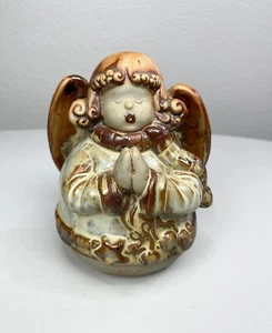 Pottery Angel Figurine Praying Partial Glaze Holiday Christmas Earth Boho Mexico - Picture 1 of 9