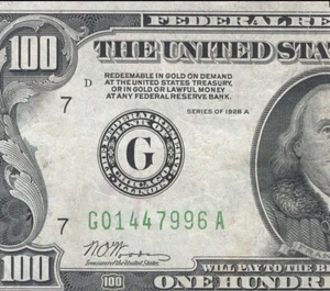 ⭐⭐ 1928-A $100 CHICAGO FRN "REDEEMABLE IN GOLD" ONE HUNDRED Fr 2151-G 47996 - Picture 1 of 3