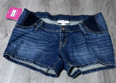 Merona Stretch Womens Maternity JEAN SHORTS Denim and black Outline 4 - Image 1 of 4