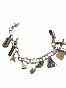 Pulsera de plata de ley 925 con dijes de cámara de teléfono estilo vintage 47 g - Imagen 1 de 24