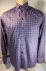 Eton Dress Shirt Mens Gingham Check Button Up Purple & Black Size 15.5-39 - Picture 1 of 8