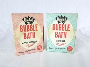 2 Unused Vtg 8 OZ Boxes Waldorf Bubble Bath Powder Apple Blossom Gardenia - Picture 1 of 8