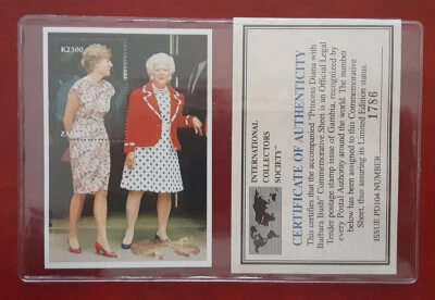 ZAMBIA Africa 1998 MNH Diana Barbara Bush with Puch & Certificate Superb 3823 - Image 1 of 2