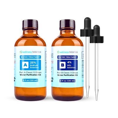Gotas de purificación de agua para agua potable (solución de 4 oz parte A y B en vidrio) Foto 1 de 3